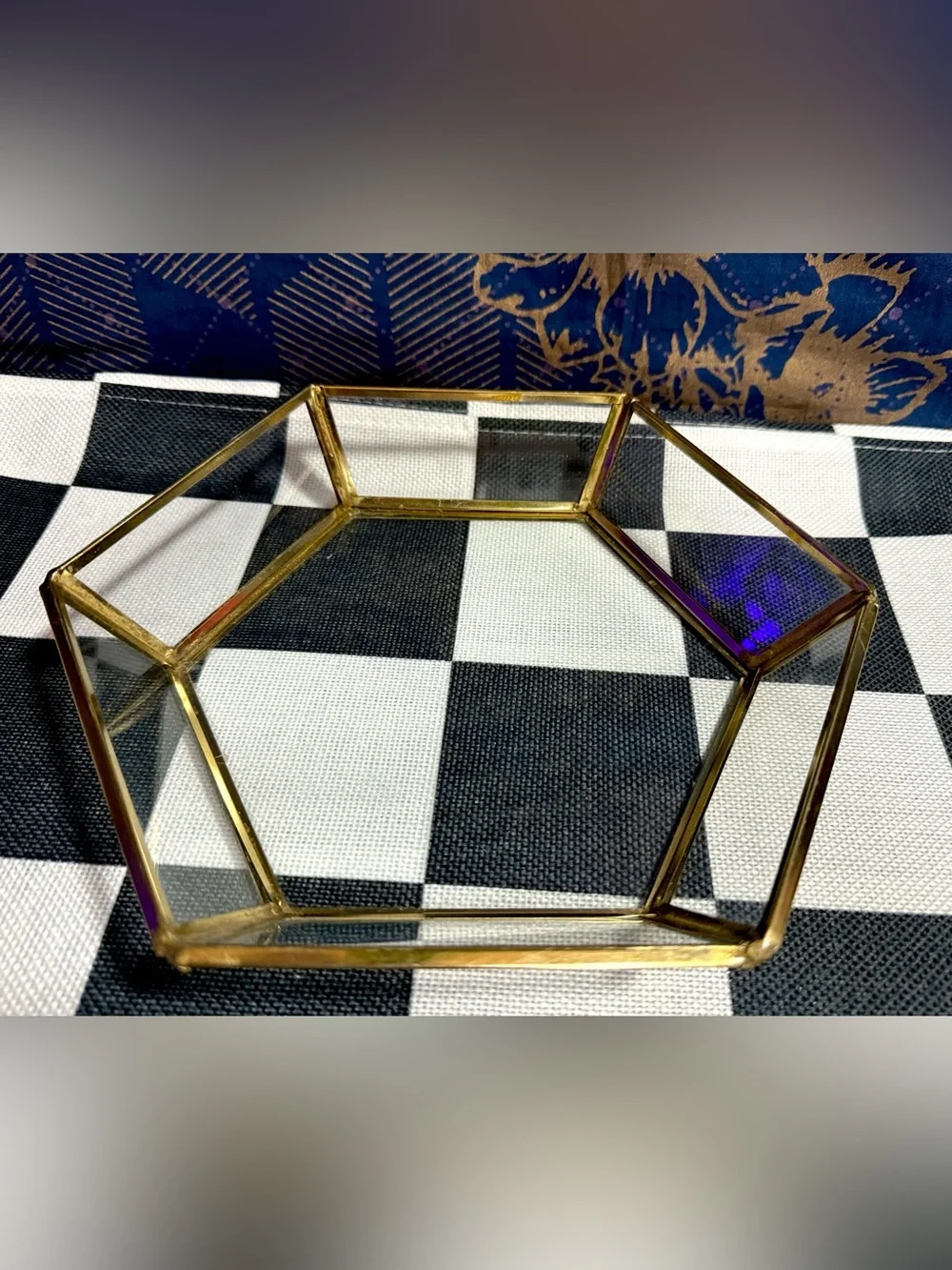 Vintage Hexagon Glass & Brass 8
